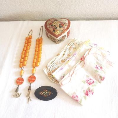 LADIES HANKIES-BROOCH-TRINKET BOX AND MORE