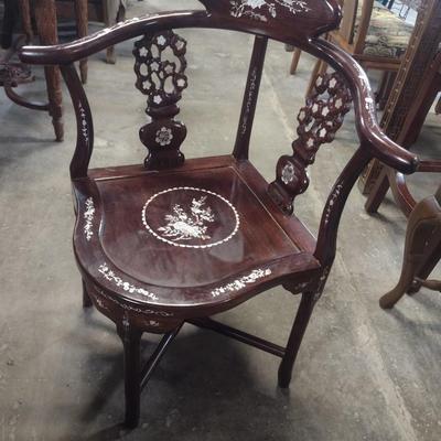Rosewood Corner Chair with Mother of Pearl Inlay