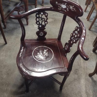 Rosewood Corner Chair with Mother of Pearl Inlay