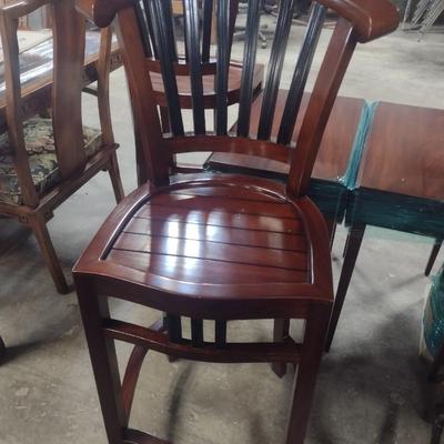 Pair of Matching Mahogany Finish Slat Back Bar Stools Stationary Design
