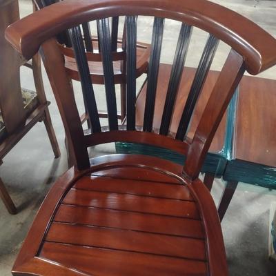 Pair of Matching Mahogany Finish Slat Back Bar Stools Stationary Design