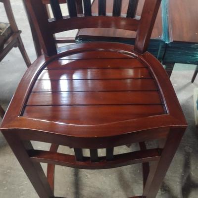 Pair of Matching Mahogany Finish Slat Back Bar Stools Stationary Design