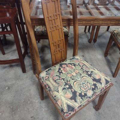 Century Furniture Company Chinoiserie Design Glass Top Dining Table with Six Matching Chairs