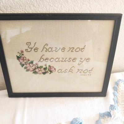 NECKLACES-EMBROIDERED FRAMED SAYING AND DOWLIE