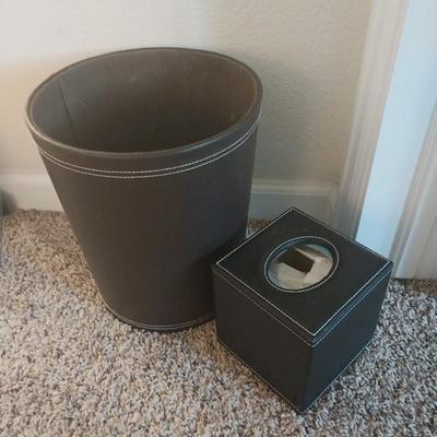 FRAMED PAINTING-MATCHING KLEENEX BOX & TRASHCAN-TABLE CLOCK
