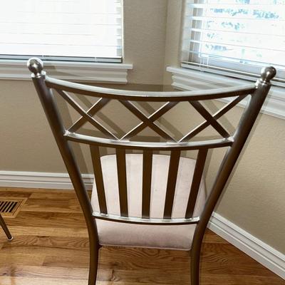 METAL FRAMED GLASS TOP TABLE WITH 4 MATCHING CHAIRS