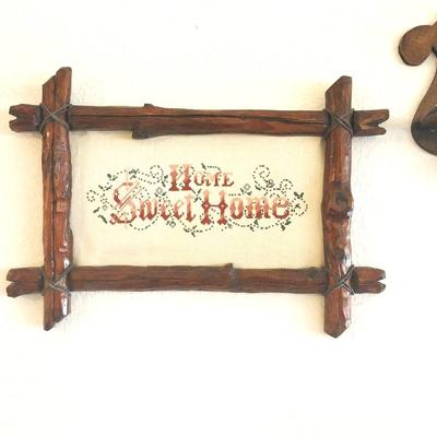 WOOD FRAMES "HOME SWEET HOME" AND TWO WOODEN SHELVES