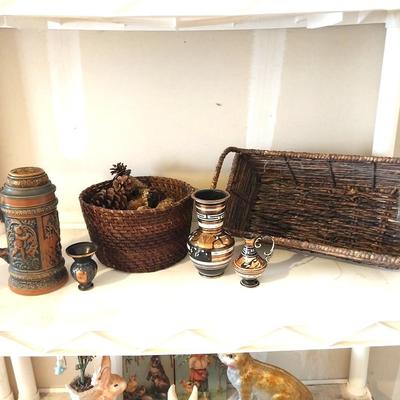 BASKETS-SMALL VASES AND STEIN