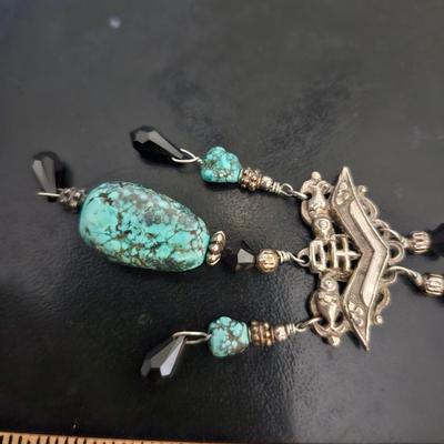Tibetan Turquoise and Austrian Black Crystal Set