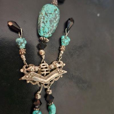 Tibetan Turquoise and Austrian Black Crystal Set