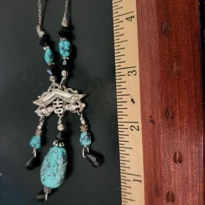 Tibetan Turquoise and Austrian Black Crystal Set