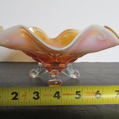 Old Carnival Glass Marigold Opalescent 3 Footed Bowl