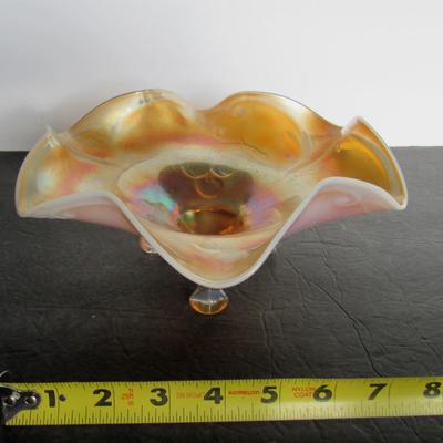 Old Carnival Glass Marigold Opalescent 3 Footed Bowl