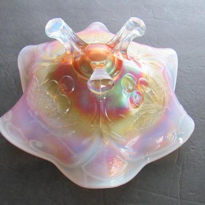 Old Carnival Glass Marigold Opalescent 3 Footed Bowl