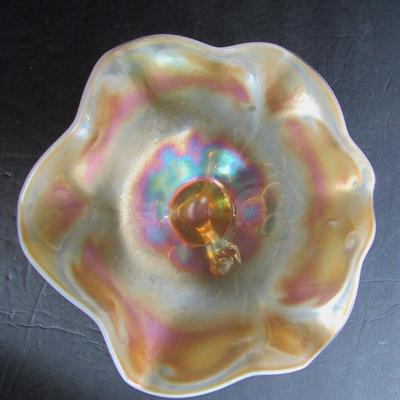 Old Carnival Glass Marigold Opalescent 3 Footed Bowl