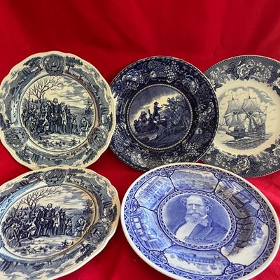 Variety of blue and white decorative plates