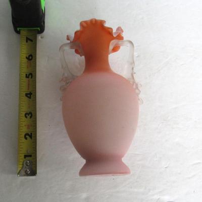 Antique Cased Art Glass Vase, Satin Finish, Applied Handles
