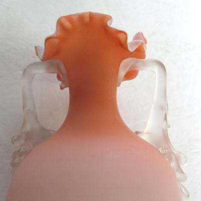 Antique Cased Art Glass Vase, Satin Finish, Applied Handles