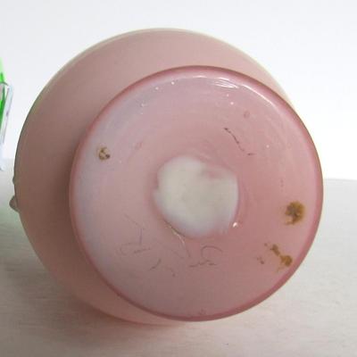 Antique Cased Art Glass Vase, Satin Finish, Applied Handles