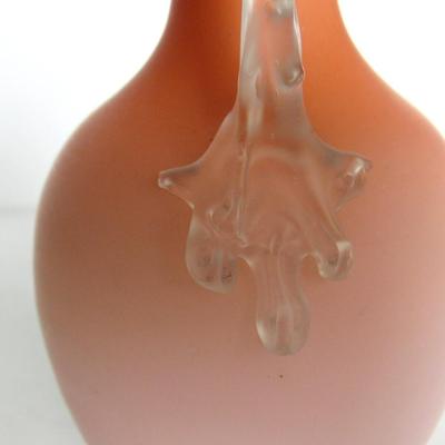 Antique Cased Art Glass Vase, Satin Finish, Applied Handles