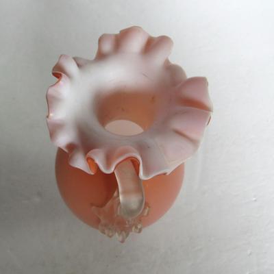 Antique Cased Art Glass Vase, Satin Finish, Applied Handles