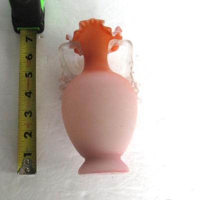 Antique Cased Art Glass Vase, Satin Finish, Applied Handles