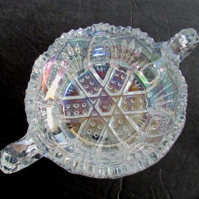 Smith Glass Clear Carnival Glass Handled Dish