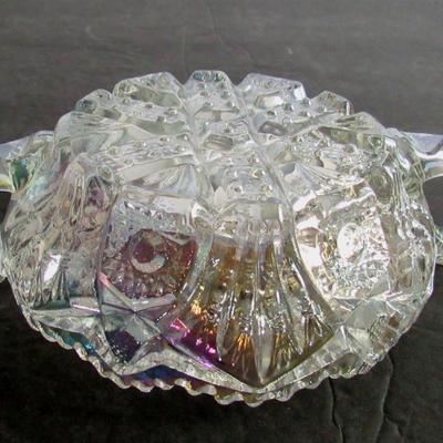 Smith Glass Clear Carnival Glass Handled Dish
