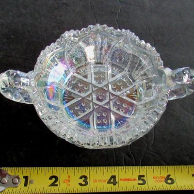 Smith Glass Clear Carnival Glass Handled Dish