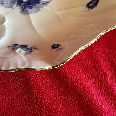 Beautiful blue and white leaf serving tray with five softballs and two sets of chopsticks