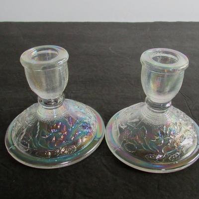 Clear Carnival Glass Candlestick Pair