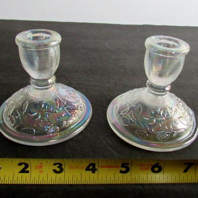 Clear Carnival Glass Candlestick Pair