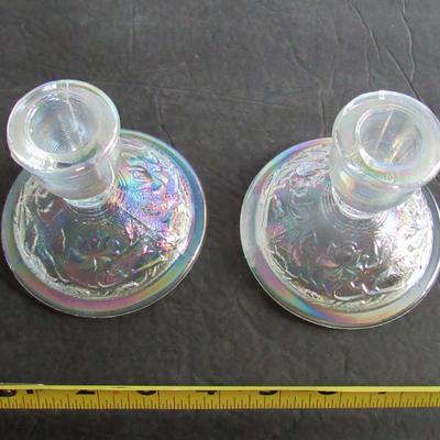 Clear Carnival Glass Candlestick Pair