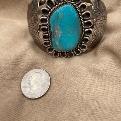 Huge Navajo Vintage Blue Turquoise Cuff