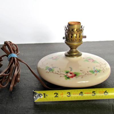 Antique Dresser Lamp, Pale Pink Glass, Hand Painted Flowers, No Shade