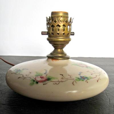 Antique Dresser Lamp, Pale Pink Glass, Hand Painted Flowers, No Shade