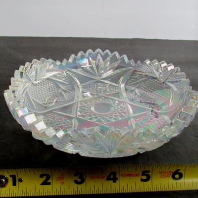 Smith Glass Clear Carnival Glass Shallow Bowl, Slight Opalescent Finish
