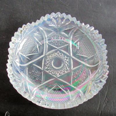 Smith Glass Clear Carnival Glass Shallow Bowl, Slight Opalescent Finish