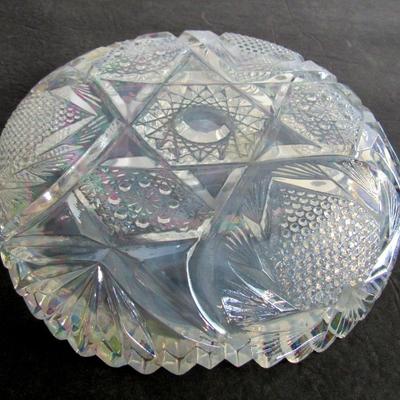 Smith Glass Clear Carnival Glass Shallow Bowl, Slight Opalescent Finish