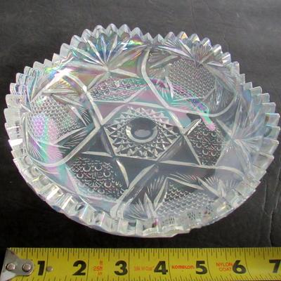 Smith Glass Clear Carnival Glass Shallow Bowl, Slight Opalescent Finish
