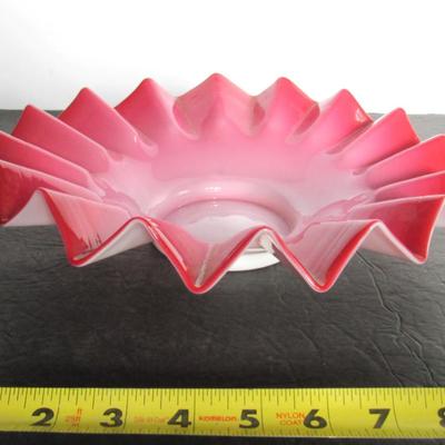 Beautiful Antique Cased Glass Ruffled Bowl