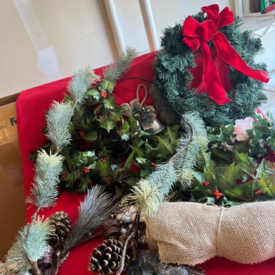 Baked flowers, wreath, and garland and other Christmas items