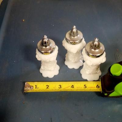 LOT 137 OLD MILK GLASS SALT AND PEPPER SHAKERS