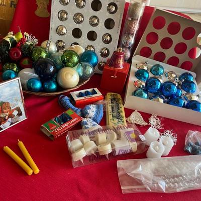 Large amount of Christmas tree bulbs, candles, flame, free, candles, and other Christmas items