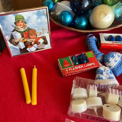Large amount of Christmas tree bulbs, candles, flame, free, candles, and other Christmas items