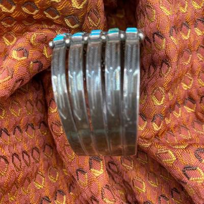 Hand cut 5 row Squared Turquoise Cuff