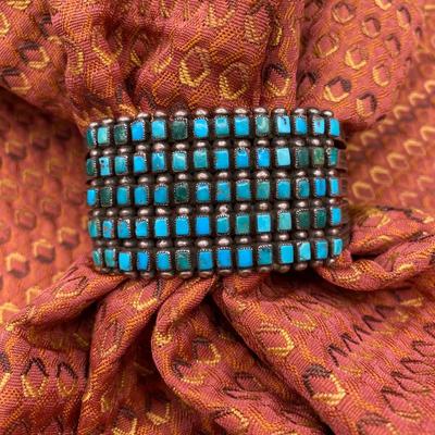 Hand cut 5 row Squared Turquoise Cuff