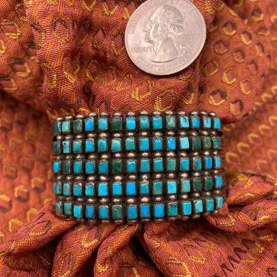 Hand cut 5 row Squared Turquoise Cuff