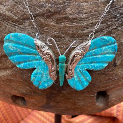 Turquoise Butterfly with engraved wings