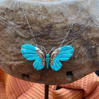 Turquoise Butterfly with engraved wings